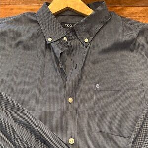 IZOD Men's Navy and White Checkered Button-Down Shirt
